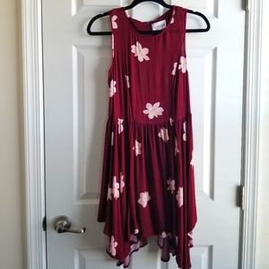 OLIVE & OAK Burgandy Floral 100% Rayon Swing Dress